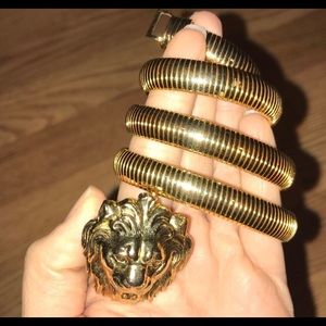Vintage Anne Klein Lion Head Gold Coil belt S XS